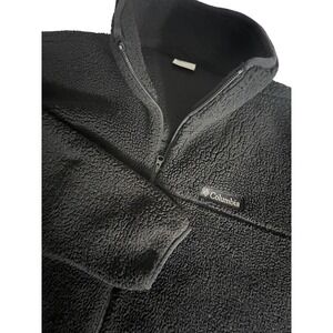 Columbia Mens XL Black Sherpa Fleece Full Zip Jacket Pockets Outdoor Mock Neck